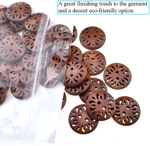 Hao Pro 25mm Diameter Pierced Flower Wood Buttons Large Needling Holes Smooth Edges Lightweight Washable Wooden Button Brown 50 PCS for Mask Strings Knit Crochet Sewing Crafts in Kuwait