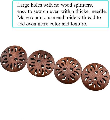 Hao Pro 25mm Diameter Pierced Flower Wood Buttons Large Needling Holes Smooth Edges Lightweight Washable Wooden Button Brown 50 PCS for Mask Strings Knit Crochet Sewing Crafts in Kuwait