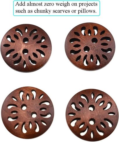 Hao Pro 25mm Diameter Pierced Flower Wood Buttons Large Needling Holes Smooth Edges Lightweight Washable Wooden Button Brown 50 PCS for Mask Strings Knit Crochet Sewing Crafts in Kuwait
