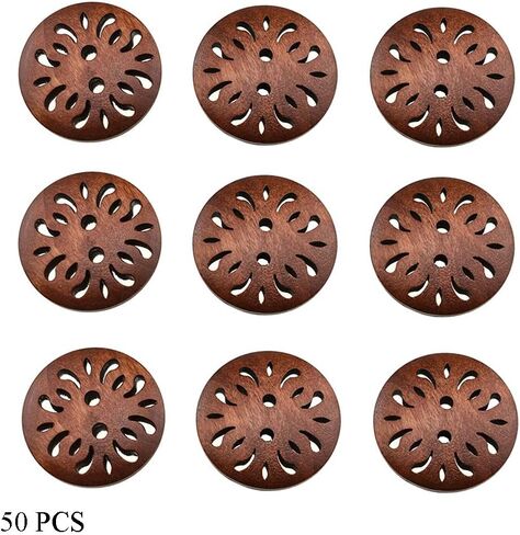 Hao Pro 25mm Diameter Pierced Flower Wood Buttons Large Needling Holes Smooth Edges Lightweight Washable Wooden Button Brown 50 PCS for Mask Strings Knit Crochet Sewing Crafts in Kuwait