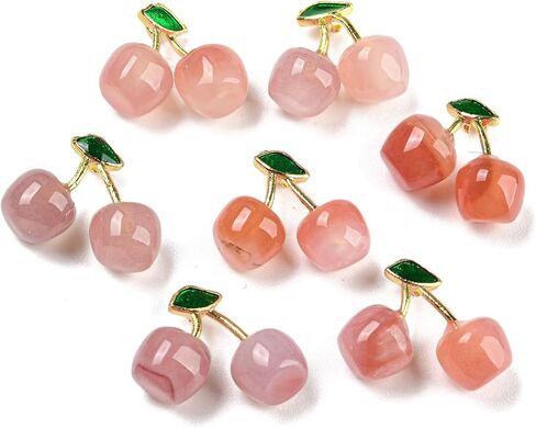 LiQunSweet 5 pcs Cherry Theme Natural Agate Charms Crystal Gemstone Imitation Fruit Food Charms for DIY Jewelry Bracelet Necklace Earring Keychain Craft Decorations in Saudi Arabia