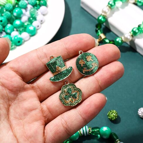 1600PCS+ St.Patrick’s Day Beads for Jewelry Making, Green Polymer Clay Beads Assorted Rhinestone Crystal Acrylic Beads Spacer Beads Shamrock Charms for Bracelet Necklace Making DIY Crafts Gifts in Kuwait