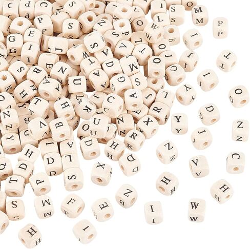 Olycraft 1000pcs 8mm alphabet الخرز الخشبي أحرف عشوائية حبات خشبية مربعة خشبية فضفاضة الخرز المكعب الطبيعي مع رسالة أولية لصنع المجوهرات وحرف DIY in Kuwait