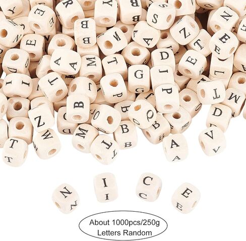 Olycraft 1000pcs 8mm alphabet الخرز الخشبي أحرف عشوائية حبات خشبية مربعة خشبية فضفاضة الخرز المكعب الطبيعي مع رسالة أولية لصنع المجوهرات وحرف DIY in Kuwait
