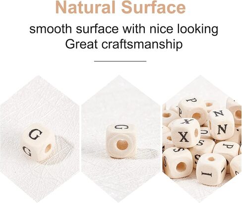 Olycraft 1000pcs 8mm alphabet الخرز الخشبي أحرف عشوائية حبات خشبية مربعة خشبية فضفاضة الخرز المكعب الطبيعي مع رسالة أولية لصنع المجوهرات وحرف DIY in Kuwait
