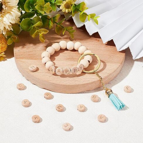 OLYCRAFT 1000pcs 8mm Alphabet Wooden Beads Random Letter Wooden Beads Square Wooden Loose Beads Natural Cube Wood Beads with Initial Letter for Jewelry Making and DIY Crafts in Kuwait