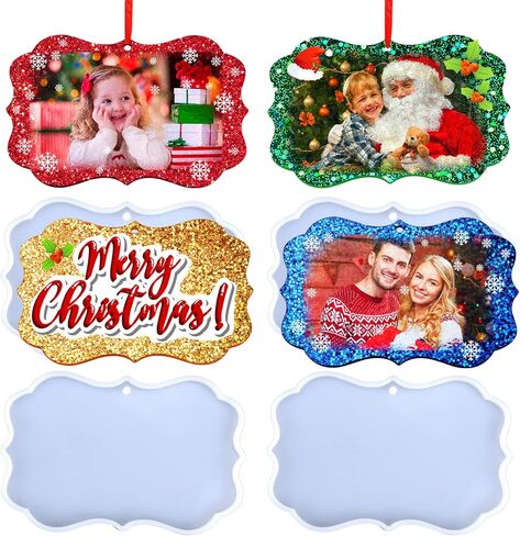 قوالب راتنج عيد الميلاد Juome سيليكون ، 4 أجهزة كمبيوتر عيد الميلاد الحلي صورة قلادة قلادة راتنج الايبوكسي ، فنية DIY المجوهرات صنع مجوهرات عيد الميلاد in Kuwait