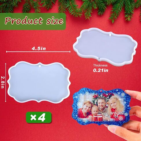 قوالب راتنج عيد الميلاد Juome سيليكون ، 4 أجهزة كمبيوتر عيد الميلاد الحلي صورة قلادة قلادة راتنج الايبوكسي ، فنية DIY المجوهرات صنع مجوهرات عيد الميلاد in Kuwait