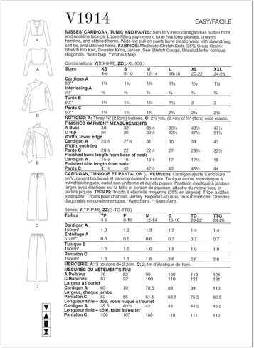 Vogue Misses' Cardigan, Tunic and Pants Sewing Pattern Kit, Design Code V1914, Sizes XSM-SML-MED in Kuwait