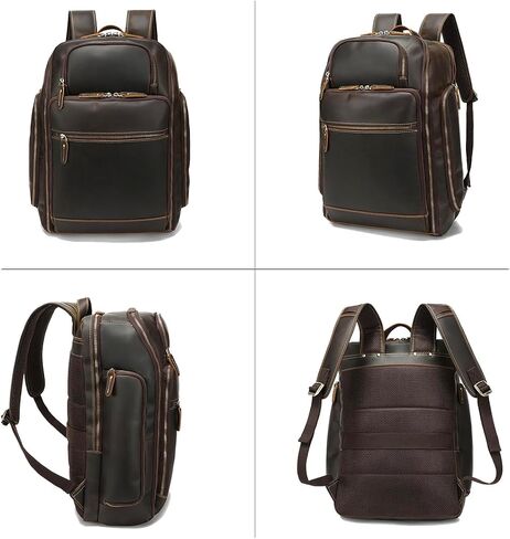 Vintage Genuine Leather Large Backpack For Men Rucksack Handbag Travel Daypack Fits 16" Laptop in Saudi Arabia