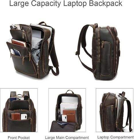 Vintage Genuine Leather Large Backpack For Men Rucksack Handbag Travel Daypack Fits 16" Laptop in Saudi Arabia