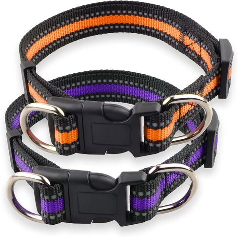 Highly Reflective Dog Collar, Adjustable Size Nylon Traction Collar, Classic Color Matching for Boy, Girl Dogs, Small Dogs, Medium Dogs, Large Dogs, Pack of 2 (Black and Red, L) in Kuwait