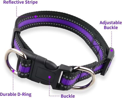 Highly Reflective Dog Collar, Adjustable Size Nylon Traction Collar, Classic Color Matching for Boy, Girl Dogs, Small Dogs, Medium Dogs, Large Dogs, Pack of 2 (Black and Red, L) in Kuwait