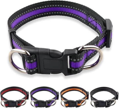 Highly Reflective Dog Collar, Adjustable Size Nylon Traction Collar, Classic Color Matching for Boy, Girl Dogs, Small Dogs, Medium Dogs, Large Dogs, Pack of 2 (Black and Red, L) in Kuwait