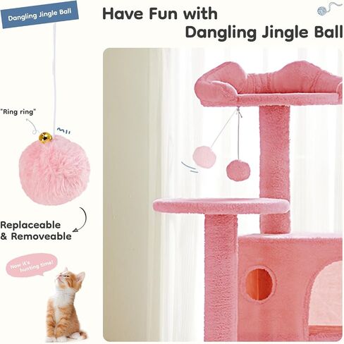 DUMOS 54-inch Indoor Cat Tree Tower –Multi-Level Pet House for Large Cats with 2 Condos, Scratching Posts, Round Platform, Small Ladder, and Toys, Beige in Kuwait