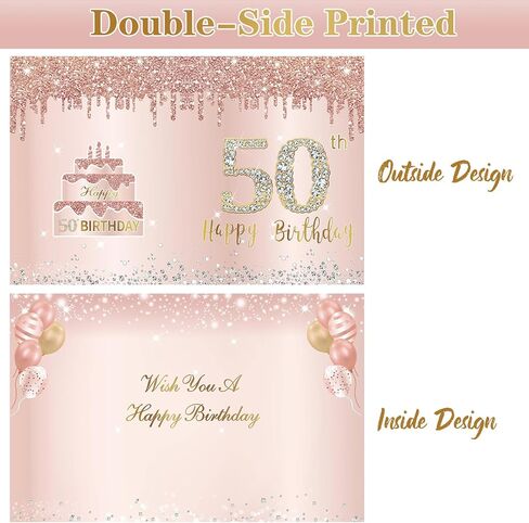 Large 50th Birthday Card With Envelope, Jumbo 50 Birthday Guest Book Greeting Cards for Women, Extra Big 50 Year Birthday Card Gifts Party Supplies，Pink Rose Gold Giant Happy 50 Birthday Card in Saudi Arabia
