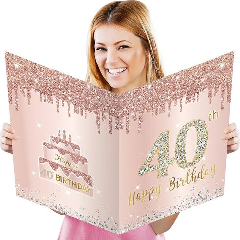 Large 50th Birthday Card With Envelope, Jumbo 50 Birthday Guest Book Greeting Cards for Women, Extra Big 50 Year Birthday Card Gifts Party Supplies，Pink Rose Gold Giant Happy 50 Birthday Card in Saudi Arabia