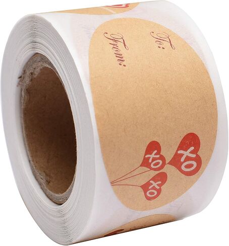 Valentine's Day to and from Stickers Valentine's Heart Stickers 1.5"x2.5" Natural Kraft Gift Tags 4 Unique Heart Designs for Gift Wrapping, Box and Envelope Sealing - 200 Stickers in Kuwait