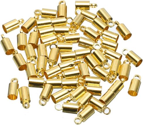MECCANIXITY 60Pcs Cord End Caps 9mm End Cap Barrel Beads Kumihimo 4mm Dia End Caps Brass for Leather Cord, Tassels, Jewelry Making, Gold in Saudi Arabia
