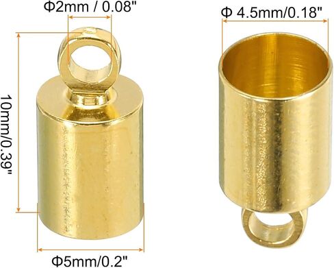 MECCANIXITY 60Pcs Cord End Caps 9mm End Cap Barrel Beads Kumihimo 4mm Dia End Caps Brass for Leather Cord, Tassels, Jewelry Making, Gold in Saudi Arabia