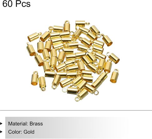 MECCANIXITY 60Pcs Cord End Caps 9mm End Cap Barrel Beads Kumihimo 4mm Dia End Caps Brass for Leather Cord, Tassels, Jewelry Making, Gold in Saudi Arabia