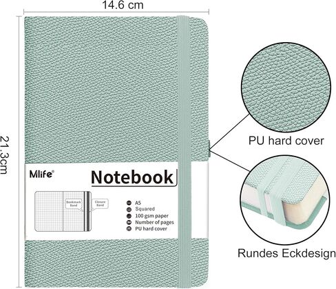 Mlife A5 Lined Journal Notebook,-360 Numbered Pages Thick Journal for Writing,100Gsm Premium Thick Paper,PU Hard Cover Notebooks College Ruled, Daily Journals for Men Women School Office(Turquoise) in Kuwait