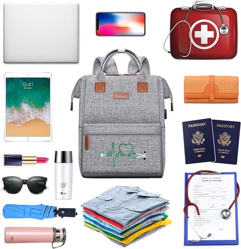 Nurse Backpack/15.6 Inch Laptop Backpack/Nursing Bag for Nurse Work/Home Health Medical Clinical Bag, Large Grey Modern Waterproof Clinical Backpack with USB Charging Port (Style 5) in Saudi Arabia