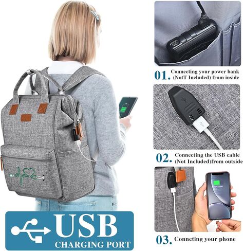 Nurse Backpack/15.6 Inch Laptop Backpack/Nursing Bag for Nurse Work/Home Health Medical Clinical Bag, Large Grey Modern Waterproof Clinical Backpack with USB Charging Port (Style 5) in Saudi Arabia