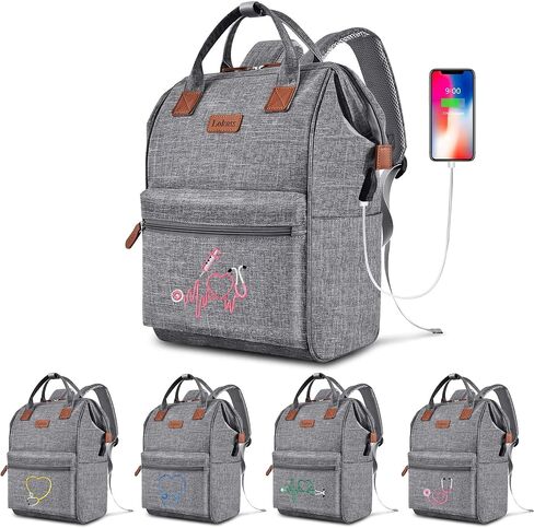 Nurse Backpack/15.6 Inch Laptop Backpack/Nursing Bag for Nurse Work/Home Health Medical Clinical Bag, Large Grey Modern Waterproof Clinical Backpack with USB Charging Port (Style 5) in Saudi Arabia