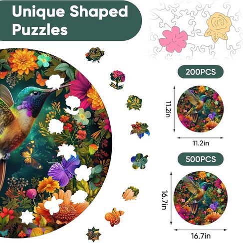 الألغاز الخشبية للبالغين ، والألغاز الخشبية الطنانة 200 قطعة ، والألغاز الفريدة من نوعها على شكل الطيور ، والهدايا الإبداعية عيد ميلاد ممتعة ألعاب للأجهزة العائلية ، 11.2 × 11.2 بوصة ، متوسطة الحجم in Kuwait