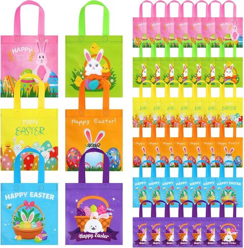 Sweetude 60 Pcs Easter Tote Bags Bulk Easter Gift Bags Easter Treat Bags with Handles Reusable Easter Non Woven Bags Easter Goodie Bags Easter Party Favor Bags for Party Supplies in Kuwait