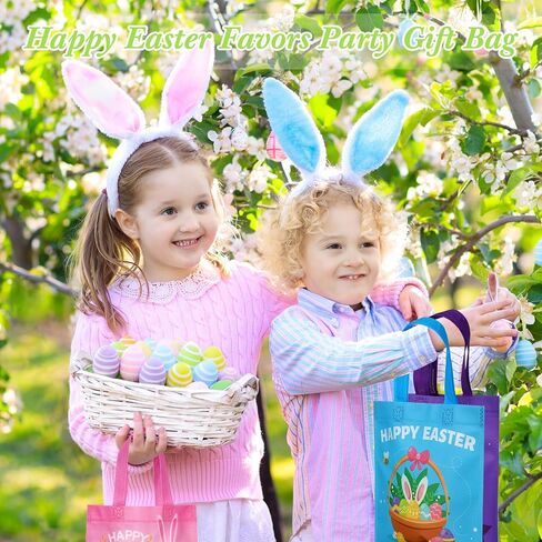 Sweetude 60 Pcs Easter Tote Bags Bulk Easter Gift Bags Easter Treat Bags with Handles Reusable Easter Non Woven Bags Easter Goodie Bags Easter Party Favor Bags for Party Supplies in Kuwait