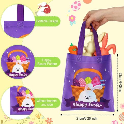 Sweetude 60 Pcs Easter Tote Bags Bulk Easter Gift Bags Easter Treat Bags with Handles Reusable Easter Non Woven Bags Easter Goodie Bags Easter Party Favor Bags for Party Supplies in Kuwait