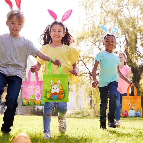 Sweetude 60 Pcs Easter Tote Bags Bulk Easter Gift Bags Easter Treat Bags with Handles Reusable Easter Non Woven Bags Easter Goodie Bags Easter Party Favor Bags for Party Supplies in Kuwait