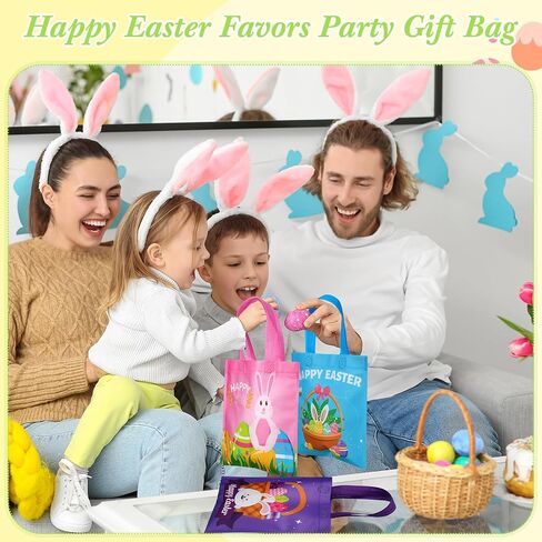 Sweetude 60 Pcs Easter Tote Bags Bulk Easter Gift Bags Easter Treat Bags with Handles Reusable Easter Non Woven Bags Easter Goodie Bags Easter Party Favor Bags for Party Supplies in Kuwait