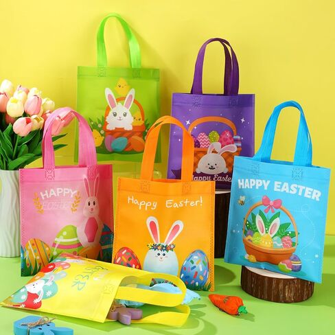Sweetude 60 Pcs Easter Tote Bags Bulk Easter Gift Bags Easter Treat Bags with Handles Reusable Easter Non Woven Bags Easter Goodie Bags Easter Party Favor Bags for Party Supplies in Kuwait