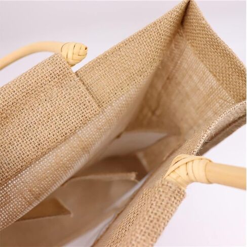 Eco-Friendly Burlap Jute Wine Bottle Tote with Cane Handle Gift Packaging for Holidays (Three Bottles) in Saudi Arabia