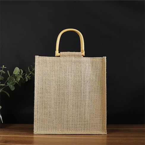 Eco-Friendly Burlap Jute Wine Bottle Tote with Cane Handle Gift Packaging for Holidays (Three Bottles) in Saudi Arabia