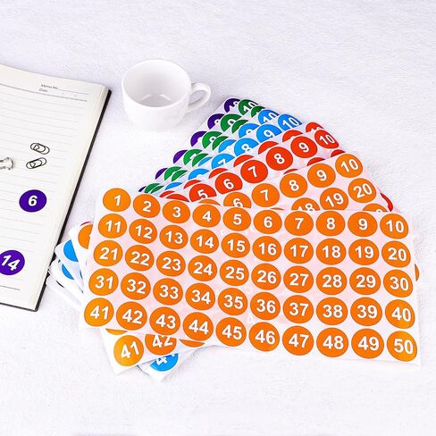 10 Sheets 1 to 50 Number Stickers Colorful Vinyl Consecutive Numbers Stickers 1 Inch Round Tiny Number Stickers Decal for Indoor and Outdoor Waterproof Labels Self Adhesive Number Inventory Stickers in Kuwait