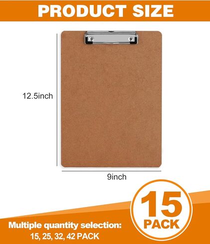Clipboard, HERKKA 15 Pack Hardboard Office Clipboards Standard A4 Letter Size Clipboard with Low Profile Clip, Size 12.5 x 9 Inch in Saudi Arabia