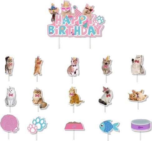 TSJ Cat Happy Birthday Banner, Cat Faces Banner, Cat Bunting Garland for Kitty Theme Birthday Party Baby Shower in Kuwait