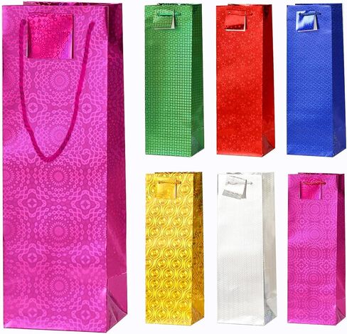 Zjhiome 6 Pack Wine Gift Fags Metallic Wine Bottle Paper Facs Holographic Wine Pags for Wedder in Kuwait