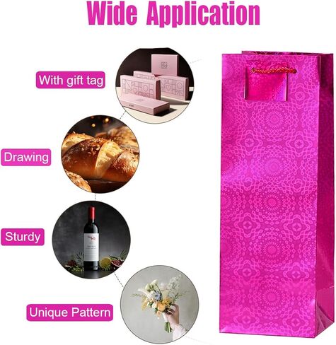 Zjhiome 6 Pack Wine Gift Fags Metallic Wine Bottle Paper Facs Holographic Wine Pags for Wedder in Kuwait
