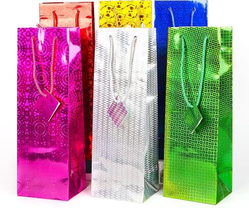 Zjhiome 6 Pack Wine Gift Fags Metallic Wine Bottle Paper Facs Holographic Wine Pags for Wedder in Kuwait