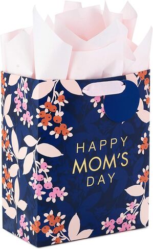 Hallmark 9" Medium Mother's Day Gift Bag with Tissue Paper (Navy Blue with Pink and Orange Flowers) in Saudi Arabia