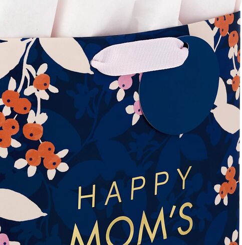 Hallmark 9" Medium Mother's Day Gift Bag with Tissue Paper (Navy Blue with Pink and Orange Flowers) in Saudi Arabia
