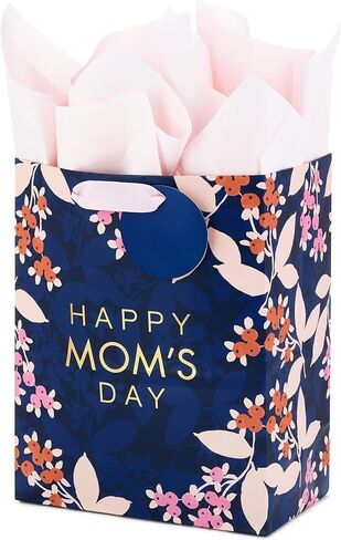 Hallmark 9" Medium Mother's Day Gift Bag with Tissue Paper (Navy Blue with Pink and Orange Flowers) in Saudi Arabia