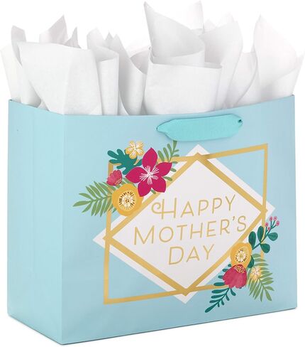 Hallmark 9" Medium Mother's Day Gift Bag with Tissue Paper (Navy Blue with Pink and Orange Flowers) in Saudi Arabia