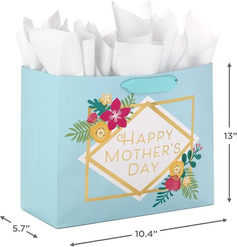 Hallmark 9" Medium Mother's Day Gift Bag with Tissue Paper (Navy Blue with Pink and Orange Flowers) in Saudi Arabia