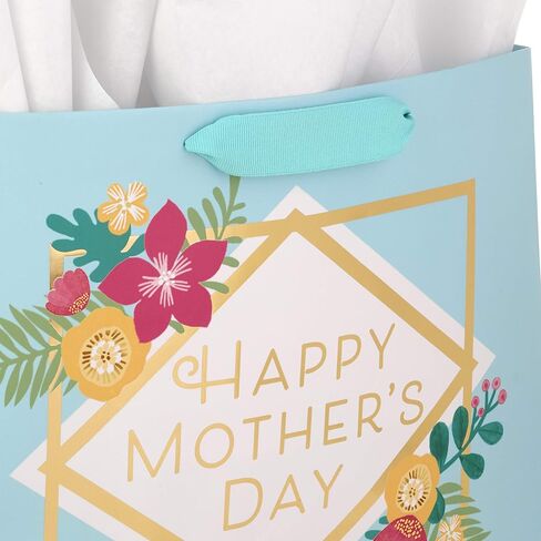 Hallmark 9" Medium Mother's Day Gift Bag with Tissue Paper (Navy Blue with Pink and Orange Flowers) in Saudi Arabia